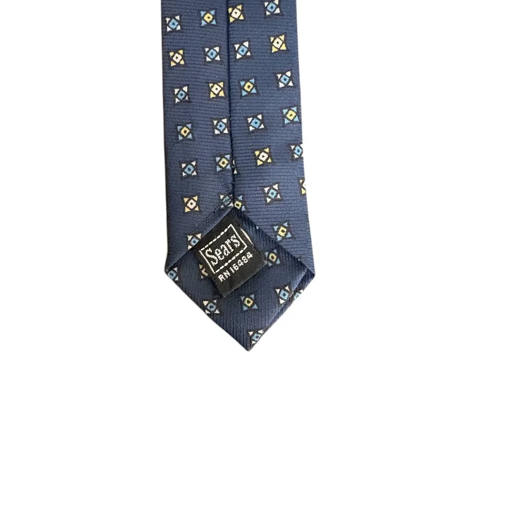 Sears‎ Blue Geometric Slim Tie 55x2.25 Boys Mens Narrow Necktie